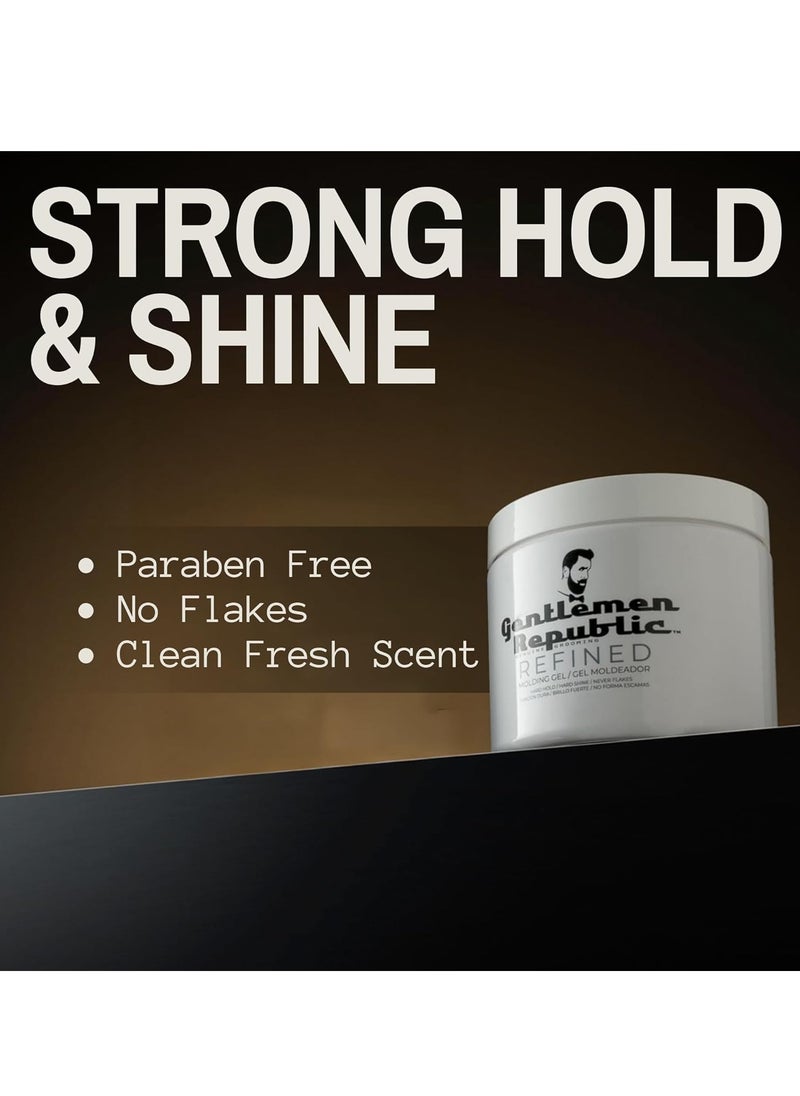 Gentlemen Republic Genuine Grooming Refined Hair Gel - Professional Formula for 24 Hour Shine and Hold, Humidity Resistant, 100% Alcohol-Free and Never Flakes, Made in the USA - 8 oz