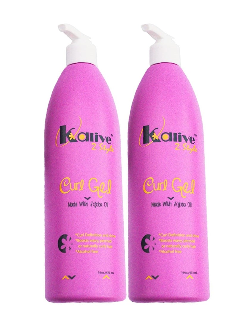 KALIVE Curl Gel, 2 Pack (16 oz each), For Curly Hair, Defines Curls, Waves and Hair Textures, Natural or Permed, Hair Care Product for Women