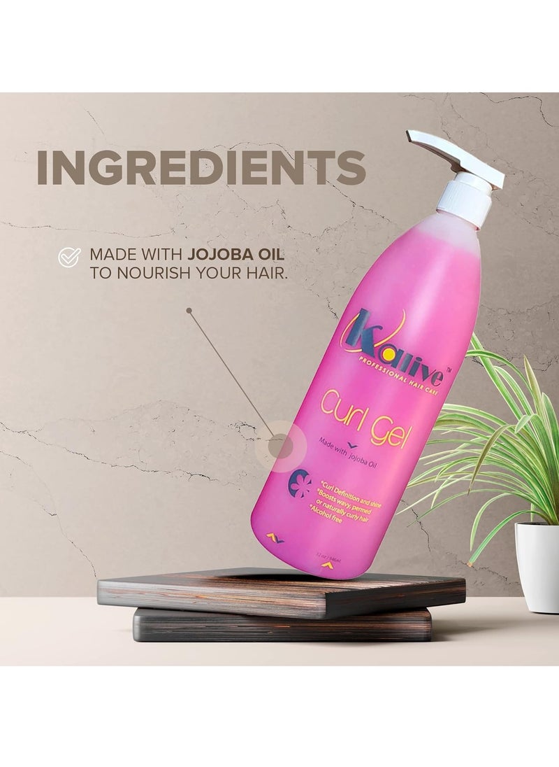 KALIVE Curl Gel, 2 Pack (16 oz each), For Curly Hair, Defines Curls, Waves and Hair Textures, Natural or Permed, Hair Care Product for Women