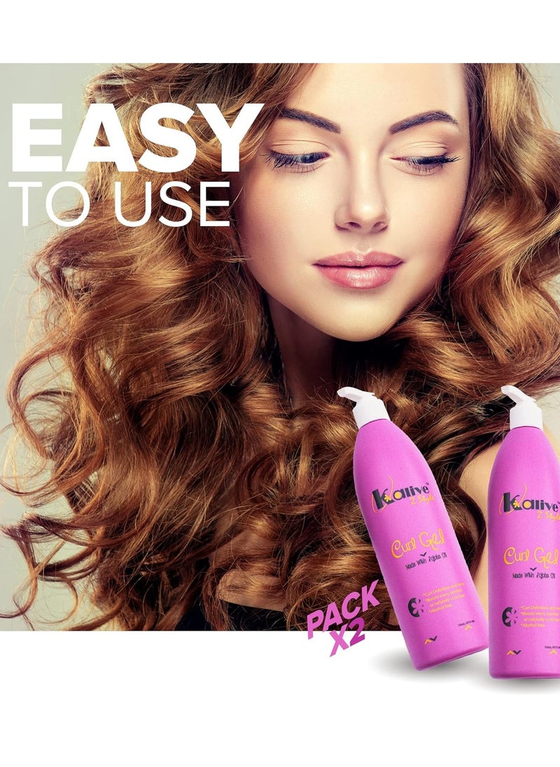 KALIVE Curl Gel, 2 Pack (16 oz each), For Curly Hair, Defines Curls, Waves and Hair Textures, Natural or Permed, Hair Care Product for Women