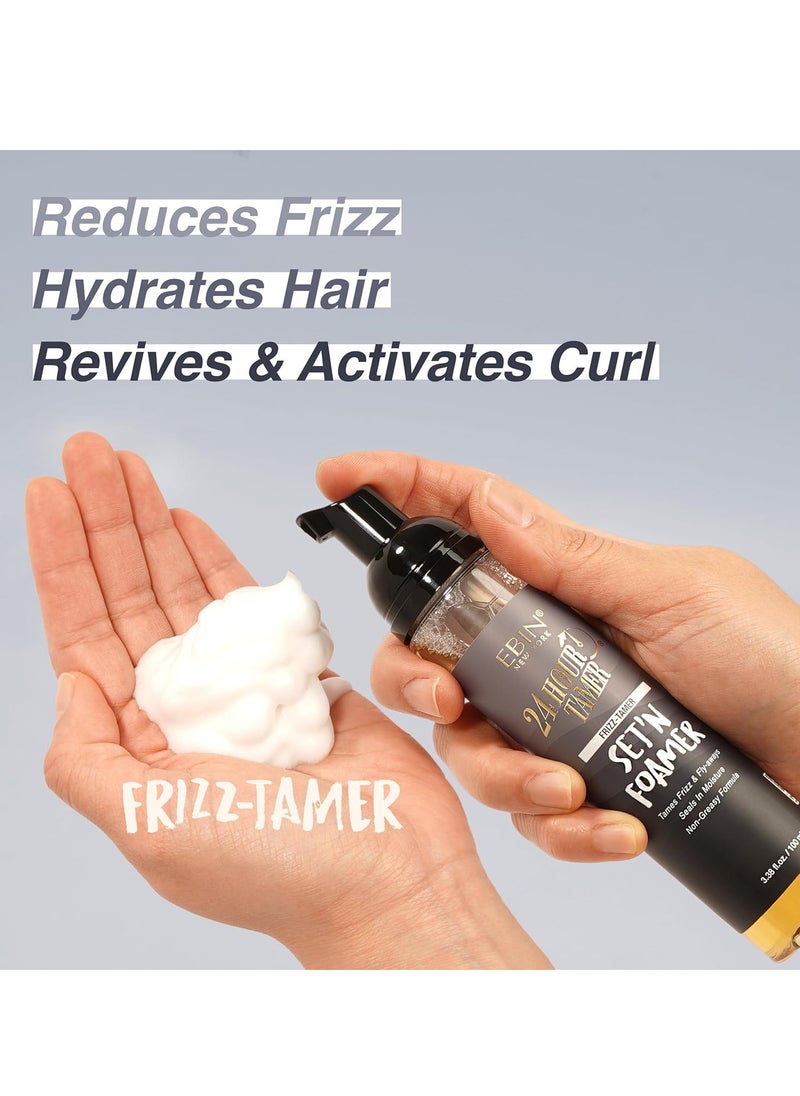EBIN NEW YORK 24 Hour Tamer Set'n Foamer Frizz-Tamer 3.38oz/ 100ml - Tames Frizz & Fly-aways, Provides Moisture, Non Greasy Formula with Lightweight Texture, Soft Finish and Enhance Shine