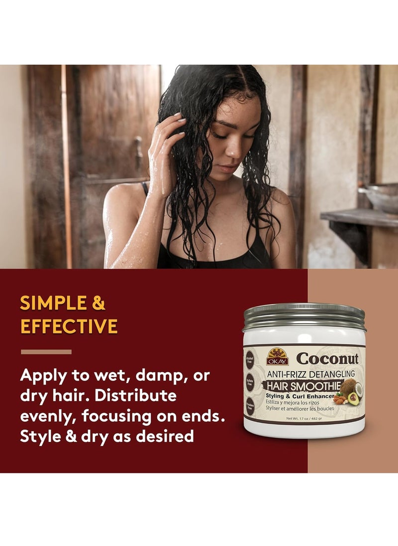 Okay coconut anti frizz detangling hair smoothie 17 ounce, White, 17 Ounce