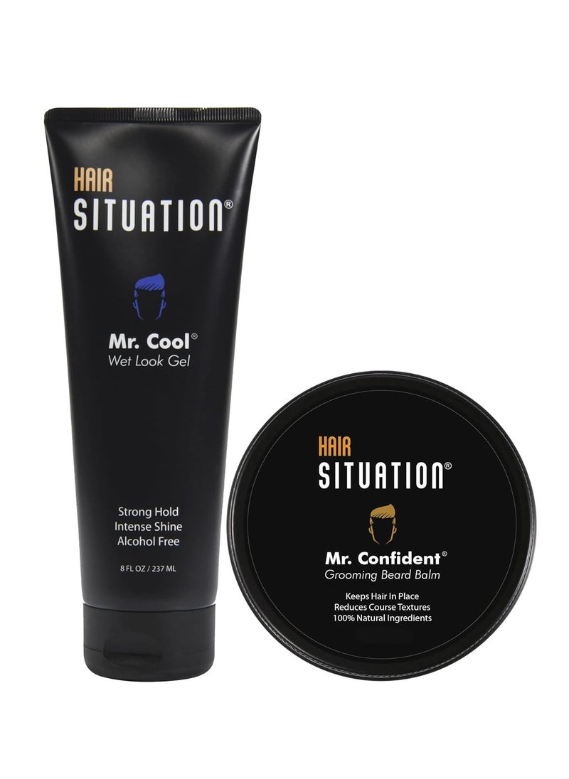 Hair Situation Mr. Cool Wet Look Strong Hold Gel and Mr. Confident Beard Balm All-Natural Ingredients