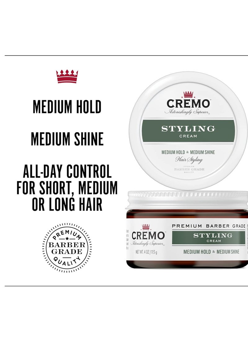 Cremo Premium Barber Grade Hair Styling Cream, Medium Hold, Medium Shine, 4 Oz & Premium Barber Grade Hair Styling Sculpting Clay, High Hold, Matte Finish, 4 Oz