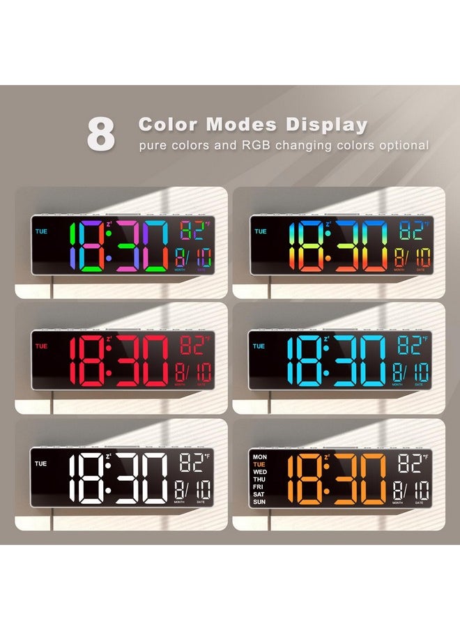 10.5'' Large Digital Wall Clock With Remote Control, Dual Alarm With Big Led Screen Dispaly, 8 Rgb Colors, Auto Dst, Temperature For Living Room, Bedroom, Gift For Elderly (White, 10.5 Inches)