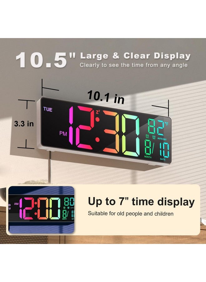 10.5'' Large Digital Wall Clock With Remote Control, Dual Alarm With Big Led Screen Dispaly, 8 Rgb Colors, Auto Dst, Temperature For Living Room, Bedroom, Gift For Elderly (White, 10.5 Inches)