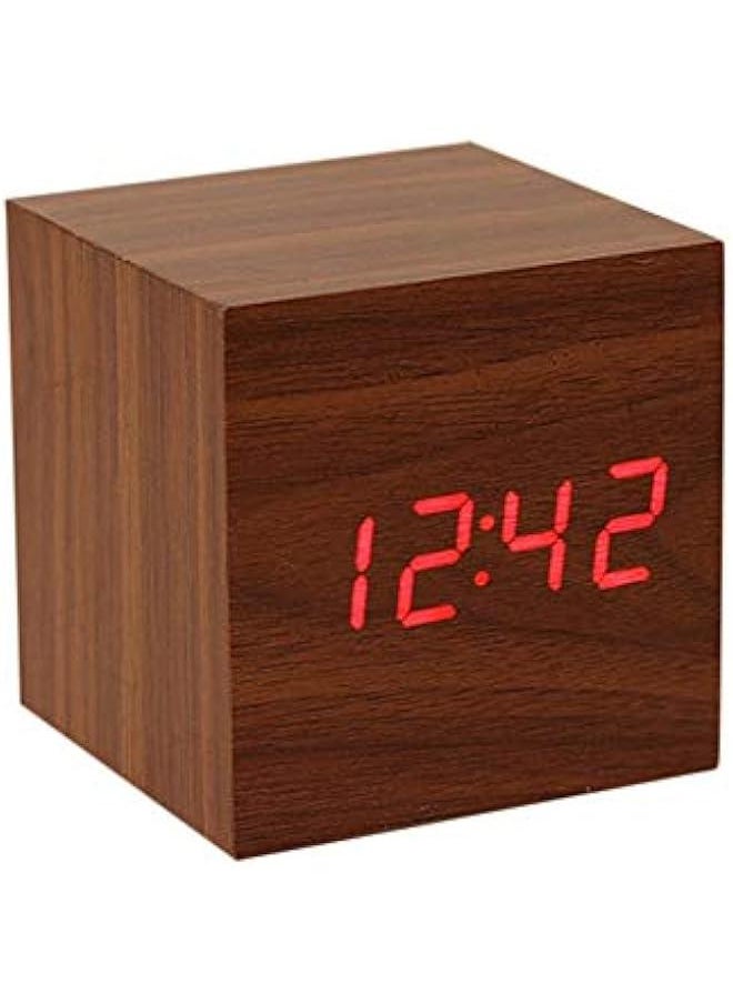 Wooden Electronic LED Time Display Alarm Clock with 3 Alarms for Bedroom, Desk or Bedside