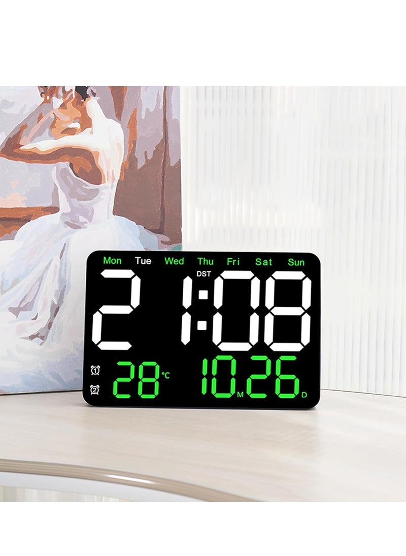 13 Inch Digital Wall Clock Large Display, Wall Led Alarm with Big Digits, 3 brightness levels, Time/Date, Temperature Display, Dual Alarm Clock for Living Room and Modern Home Decoration