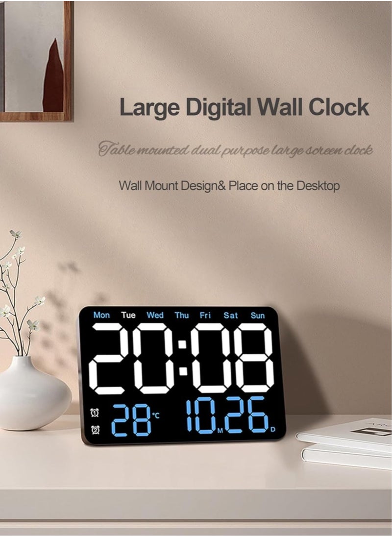 13 Inch Digital Wall Clock Large Display, Wall Led Alarm with Big Digits, 3 brightness levels, Time/Date, Temperature Display, Dual Alarm Clock for Living Room and Modern Home Decoration