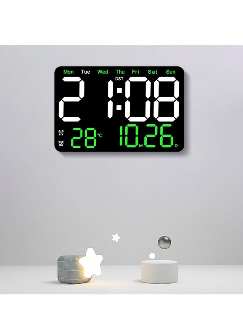 13 Inch Digital Wall Clock Large Display, Wall Led Alarm with Big Digits, 3 brightness levels, Time/Date, Temperature Display, Dual Alarm Clock for Living Room and Modern Home Decoration