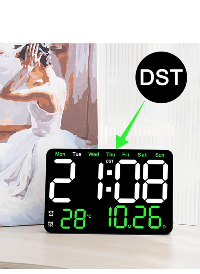 13 Inch Digital Wall Clock Large Display, Wall Led Alarm with Big Digits, 3 brightness levels, Time/Date, Temperature Display, Dual Alarm Clock for Living Room and Modern Home Decoration