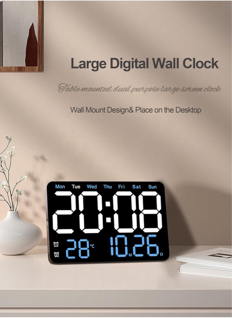 13 Inch Digital Wall Clock Large Display, Wall Led Alarm with Big Digits, 3 brightness levels, Time/Date, Temperature Display, Dual Alarm Clock for Living Room and Modern Home Decoration