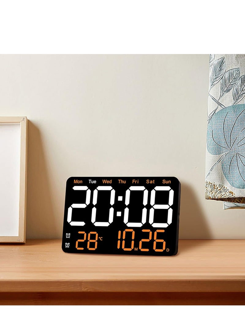 13 Inch Digital Wall Clock Large Display, Wall Led Alarm with Big Digits, 3 brightness levels, Time/Date, Temperature Display, Dual Alarm Clock for Living Room and Modern Home Decoration