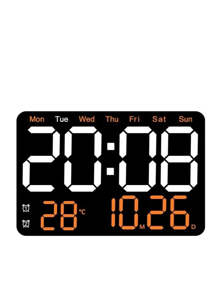 13 Inch Digital Wall Clock Large Display, Wall Led Alarm with Big Digits, 3 brightness levels, Time/Date, Temperature Display, Dual Alarm Clock for Living Room and Modern Home Decoration