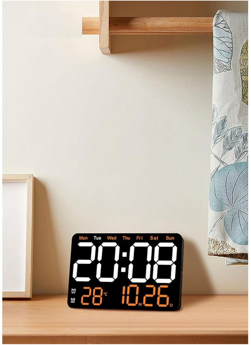 13 Inch Digital Wall Clock Large Display, Wall Led Alarm with Big Digits, 3 brightness levels, Time/Date, Temperature Display, Dual Alarm Clock for Living Room and Modern Home Decoration