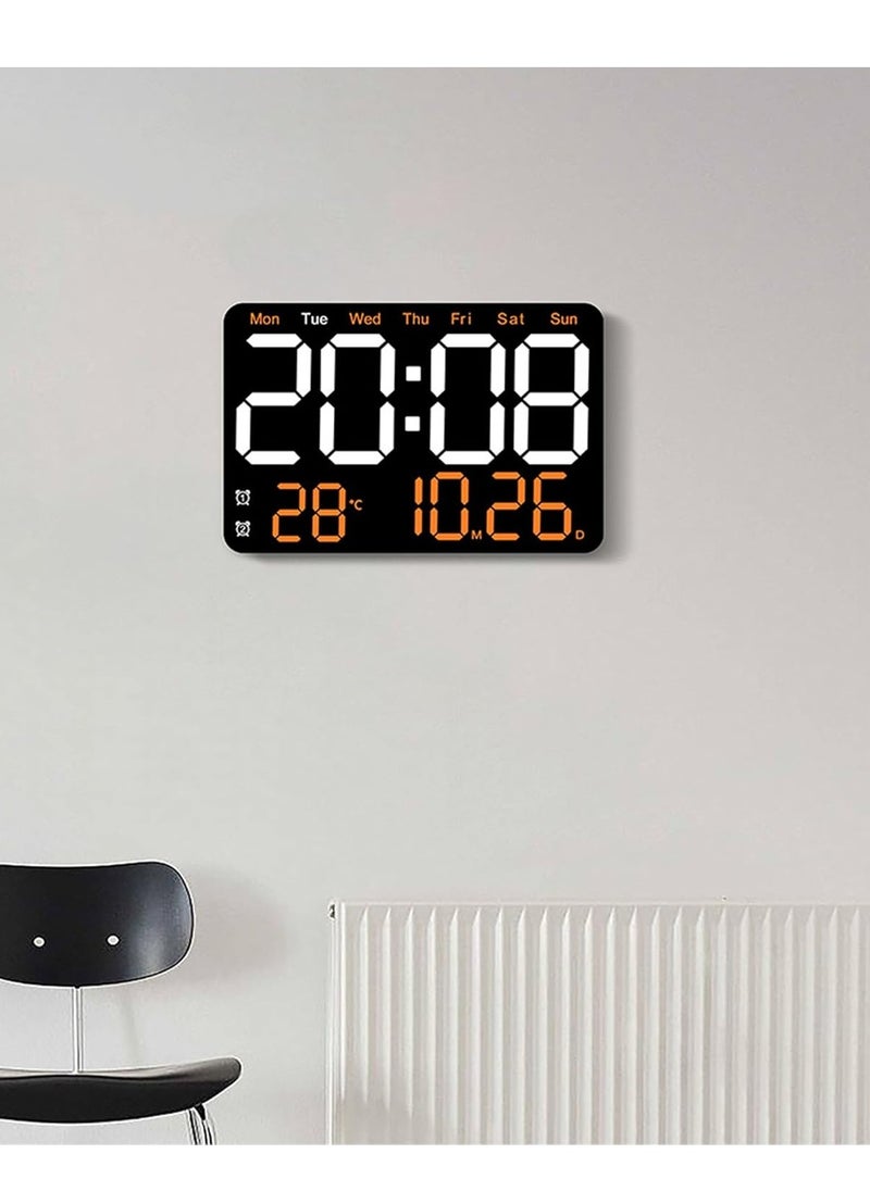 13 Inch Digital Wall Clock Large Display, Wall Led Alarm with Big Digits, 3 brightness levels, Time/Date, Temperature Display, Dual Alarm Clock for Living Room and Modern Home Decoration