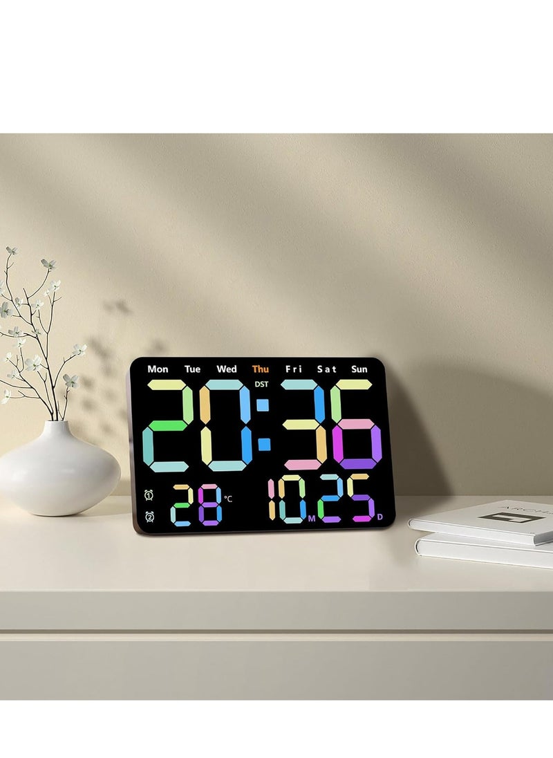 13 Inch Digital Wall Clock Large Display, Wall Led Alarm with Big Digits, 3 brightness levels, Time/Date, Temperature Display, Dual Alarm Clock for Living Room and Modern Home Decoration