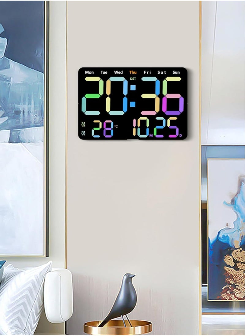 13 Inch Digital Wall Clock Large Display, Wall Led Alarm with Big Digits, 3 brightness levels, Time/Date, Temperature Display, Dual Alarm Clock for Living Room and Modern Home Decoration