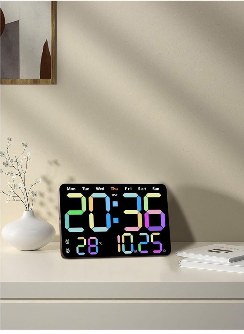 13 Inch Digital Wall Clock Large Display, Wall Led Alarm with Big Digits, 3 brightness levels, Time/Date, Temperature Display, Dual Alarm Clock for Living Room and Modern Home Decoration