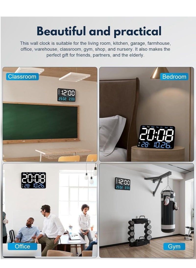 13 Inch Digital Wall Clock Large Display, Wall Led Alarm with Big Digits, 3 brightness levels, Time/Date, Temperature Display, Dual Alarm Clock for Living Room and Modern Home Decoration