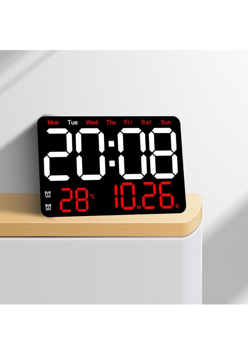 13 Inch Digital Wall Clock Large Display, Wall Led Alarm with Big Digits, 3 brightness levels, Time/Date, Temperature Display, Dual Alarm Clock for Living Room and Modern Home Decoration