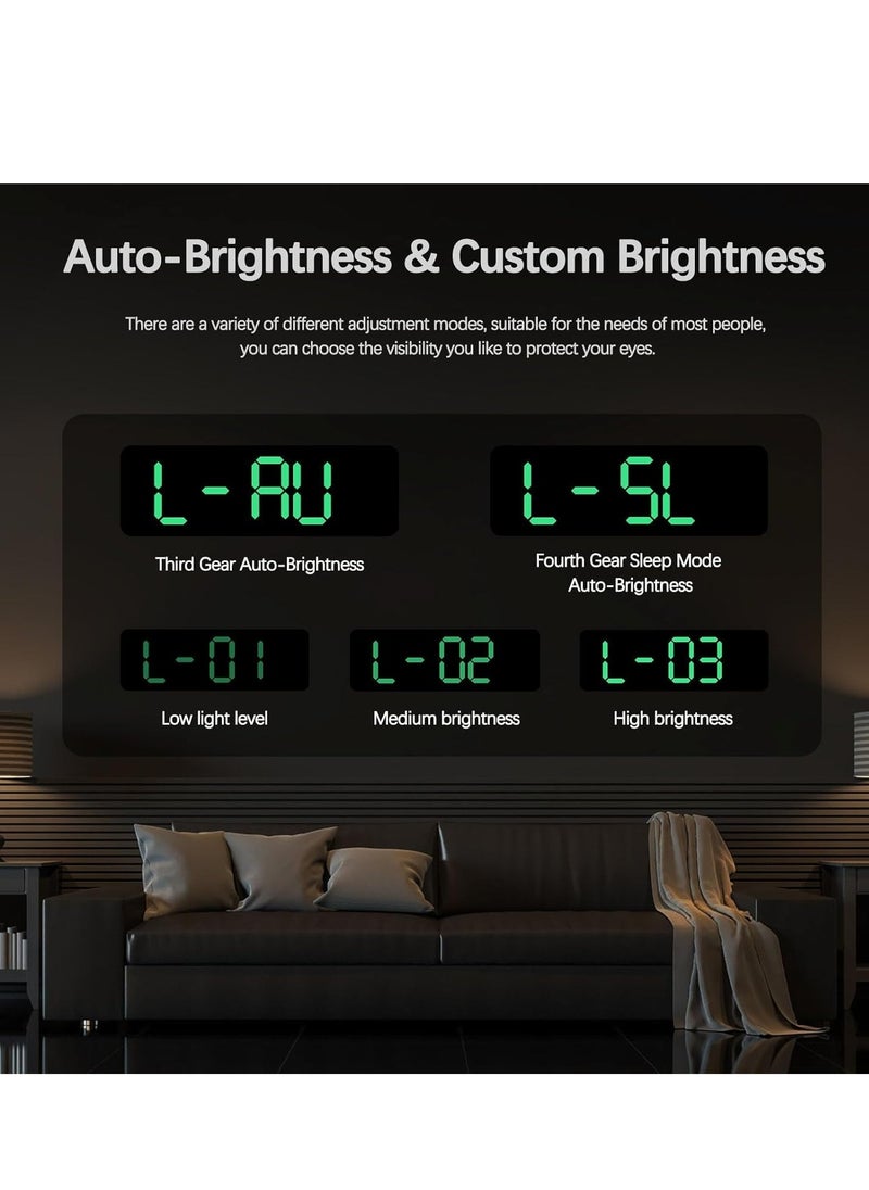 Digital Led Wall Alarm Digital Clock Green Number Time Clock with Automatic Brightness Adjustable, 12/24 Hr Time/Date Temperature Display, DST/Auto-Dimming/Humidity/Snooze, Electric Nightlight Alarm Clock for Modern Home Decoration