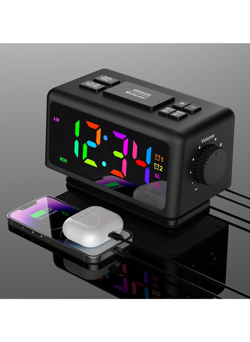 Radio Alarm Clock RGB Dazzling Colour LED Mirror Clock Electronic Clock