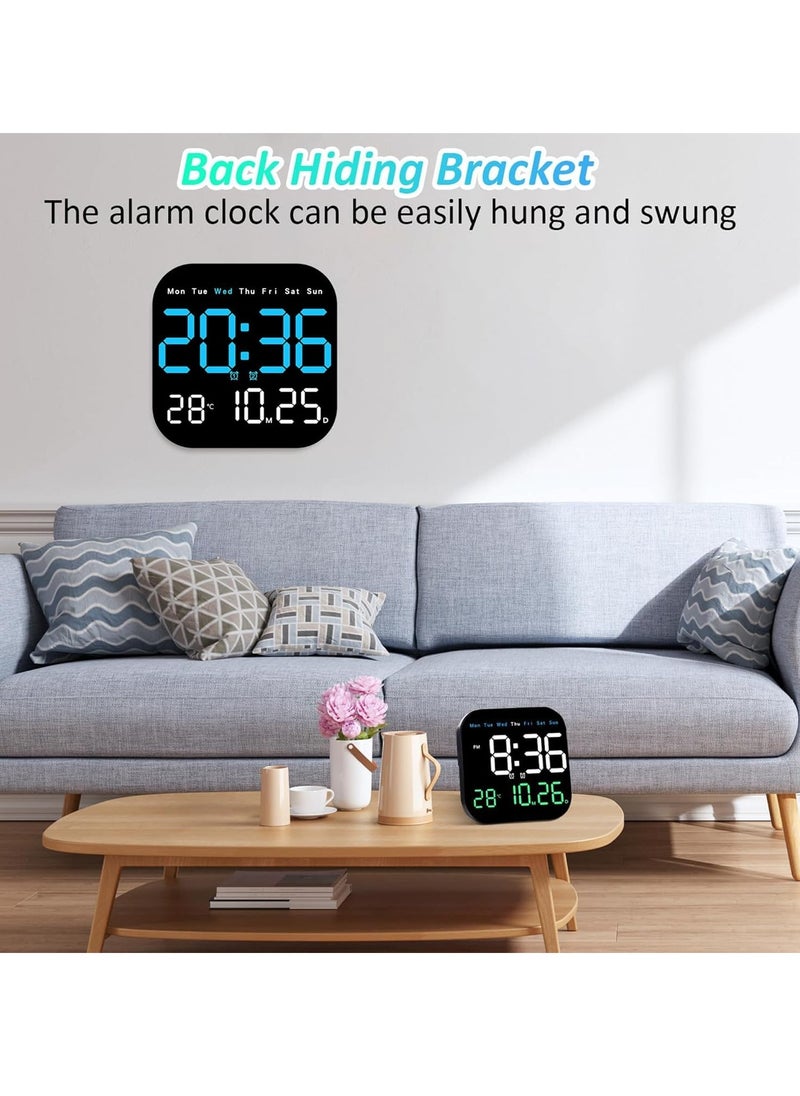 Digital Wall Clock with LED Display – 10.5” Alarm Clock with Remote Control, Temperature Display & Auto Dimming, 10 levels of brightness Automatic Brightness Dimmer, Stopwatch & Timer Function, Outlet Powered with Memory Function for bedroom,  Office, Gym &  Shop Decor