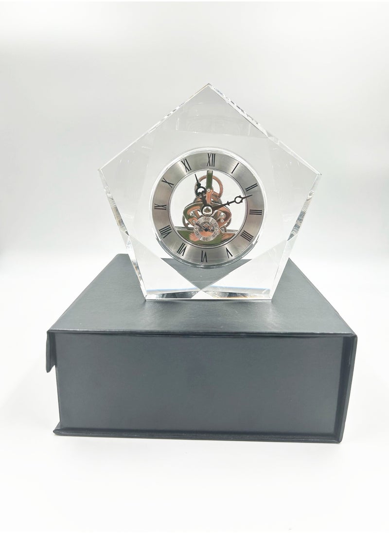 Transparent Mechanical Clock Crystal Personalized Shelf Timepiece Table Clock Service Award Wedding Present Crystal Clock