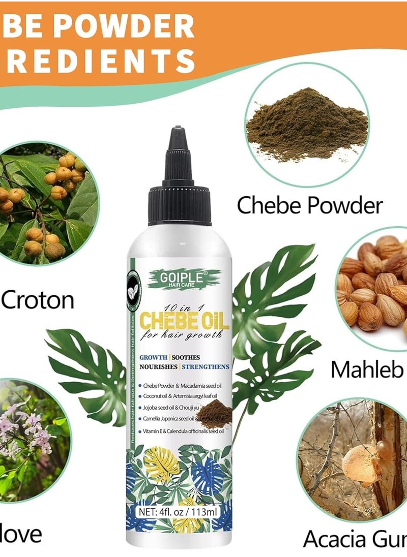 Natural 10 in 1 Chebe Oil Moisturizer for Hair Growth, Scalp, and All Hair Types, with African Chebe Powder and Edge Control Wax for Women Strong Hold