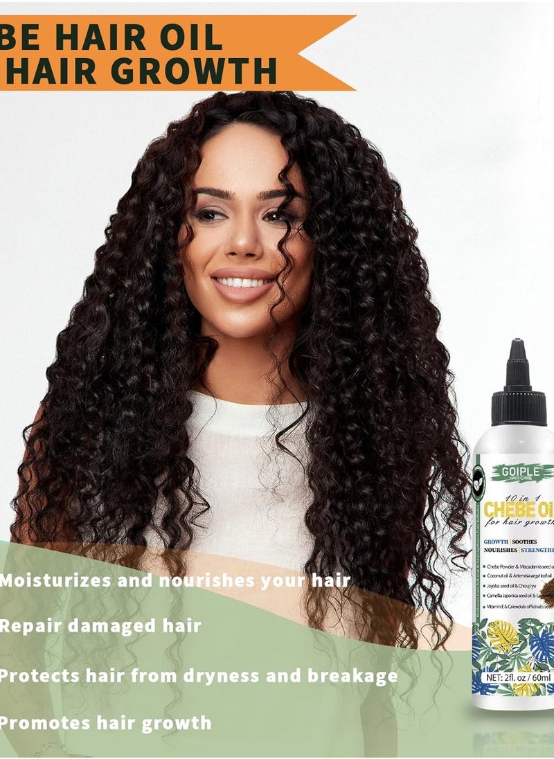 Natural 10 in 1 Chebe Oil Moisturizer for Hair Growth, Scalp, and All Hair Types, with African Chebe Powder and Edge Control Wax for Women Strong Hold