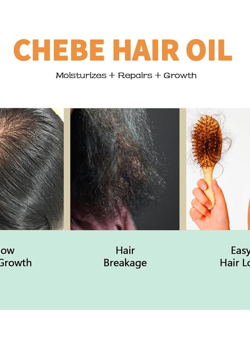 Natural 10 in 1 Chebe Oil Moisturizer for Hair Growth, Scalp, and All Hair Types, with African Chebe Powder and Edge Control Wax for Women Strong Hold