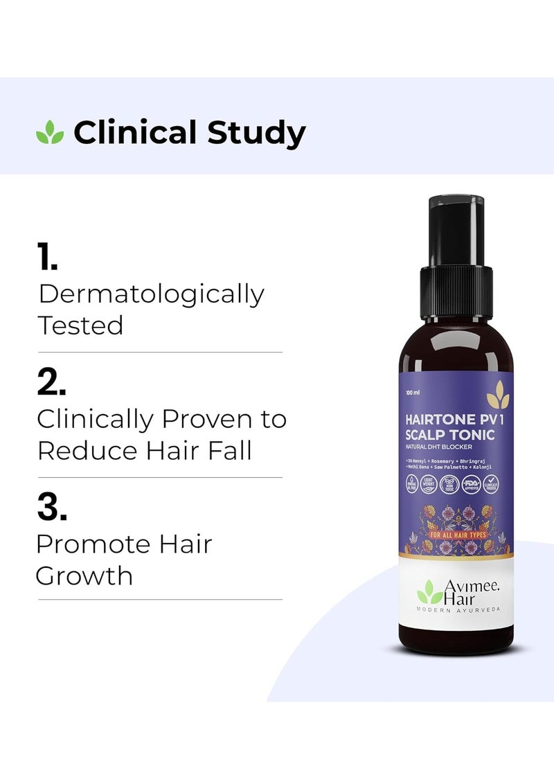 Avimee Herbal Hairtone PV 1 Scalp Spray | Natural DHT Blocker & Fights Hair Fall | With Rosemary, Saw Palmetto, Amla, Methi & Bhringraj Extracts | Serum For Men & Women | 100 ml