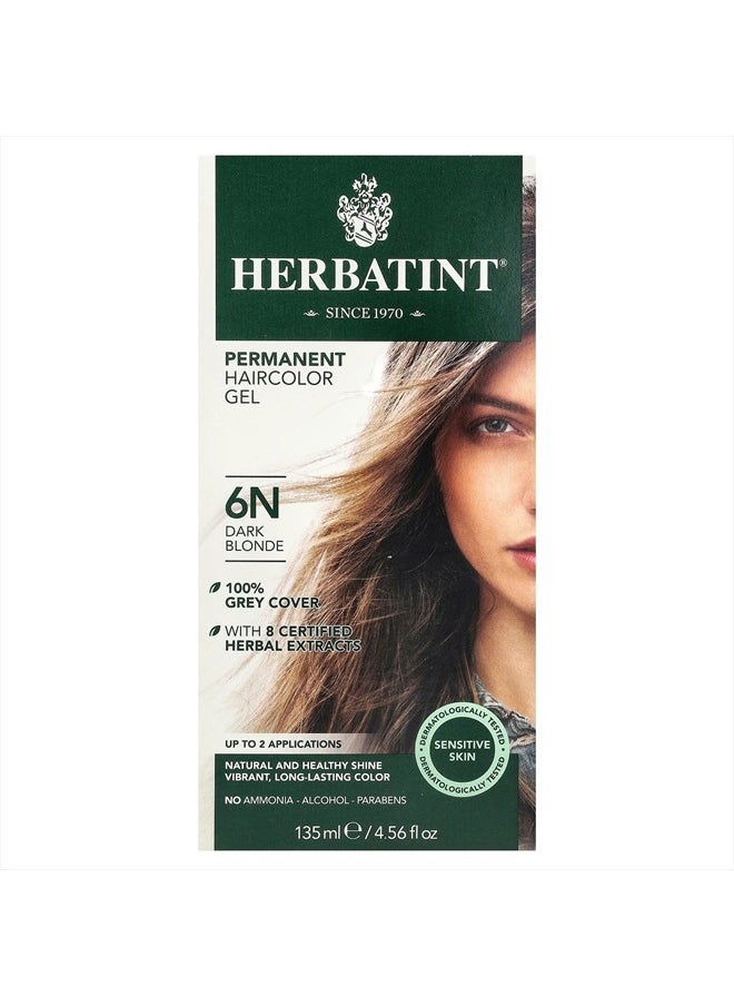 Permanent Haircolor Gel, 6N Dark Blonde, Alcohol Free, Vegan, 100% Grey Coverage - 4.56 oz