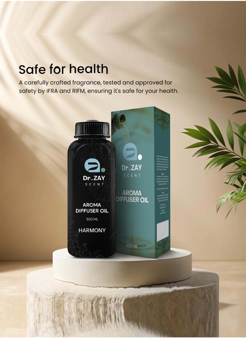 Dr. Zay Scent Dr Diffuser Aroma Oil Harmony– 500ml | Oriental Velvet Cedar & Citrus Aromatic Experience | Perfect for Offices, Homes, Shops, Hotel Rooms & Small Lobbies | Made in the UK