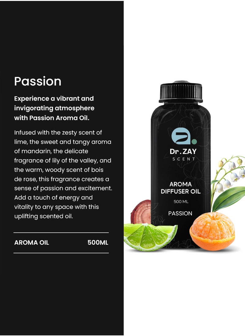 Dr Zay Scent Diffuser Aroma - Passion (500ml) | Perfume Choice of Lime, Mandarin, Lily of the Valley & Bois de Rose | Perfect for home, hotels, offices & SPA | Made in the UK