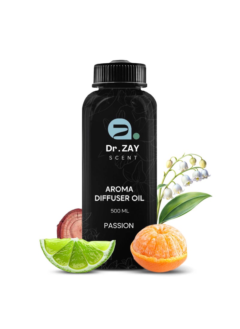Dr Zay Scent Diffuser Aroma - Passion (500ml) | Perfume Choice of Lime, Mandarin, Lily of the Valley & Bois de Rose | Perfect for home, hotels, offices & SPA | Made in the UK