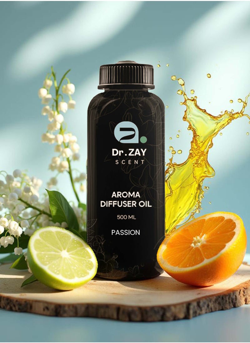 Dr Zay Scent Diffuser Aroma - Passion (500ml) | Perfume Choice of Lime, Mandarin, Lily of the Valley & Bois de Rose | Perfect for home, hotels, offices & SPA | Made in the UK