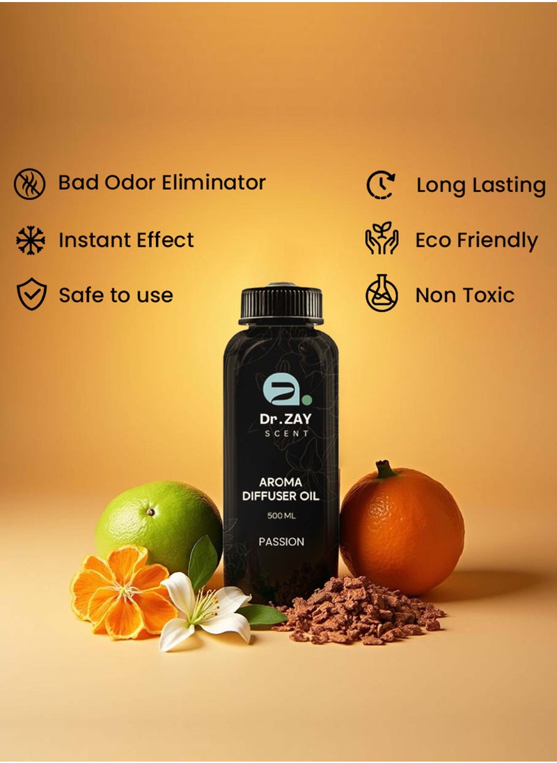 Dr Zay Scent Diffuser Aroma - Passion (500ml) | Perfume Choice of Lime, Mandarin, Lily of the Valley & Bois de Rose | Perfect for home, hotels, offices & SPA | Made in the UK