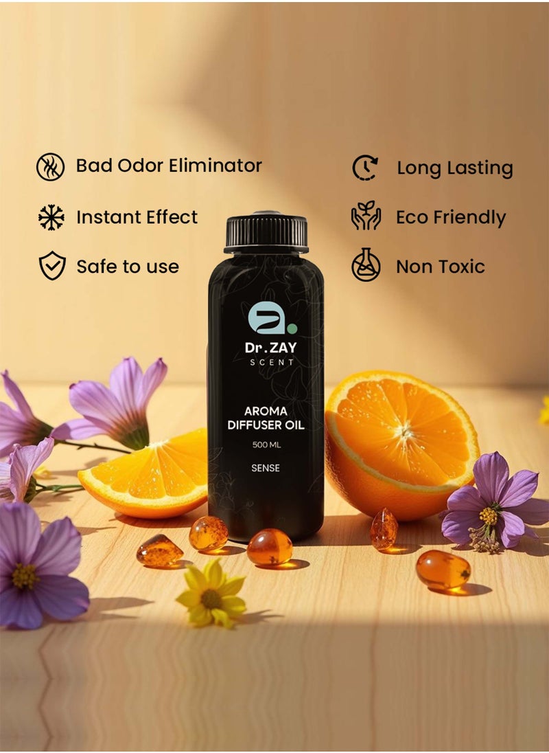 Dr Zay Scent Diffuser Aroma - SENSE (500ML) | Notes of Fruity, Floral, Amber | Perfect for Home, Hotels & Offices | Made in the UK