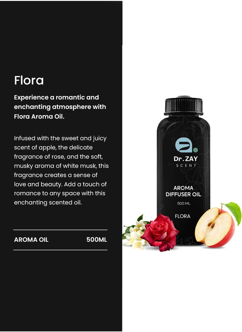 Dr Zay Scent Diffuser Aroma - FLORA (500ML) | Notes of Apple, Rose, White Musk | Perfect for Offices, Homes, Shops, Hotel Rooms | Made in the UK