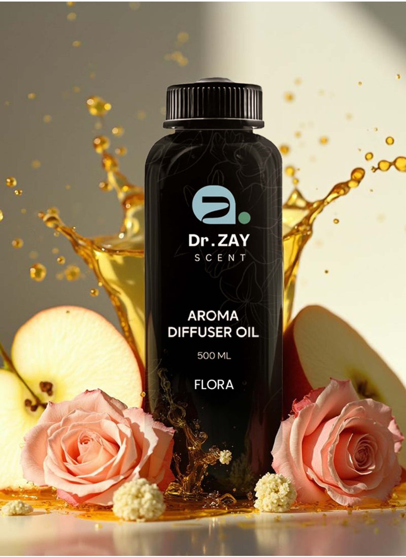 Dr Zay Scent Diffuser Aroma - FLORA (500ML) | Notes of Apple, Rose, White Musk | Perfect for Offices, Homes, Shops, Hotel Rooms | Made in the UK