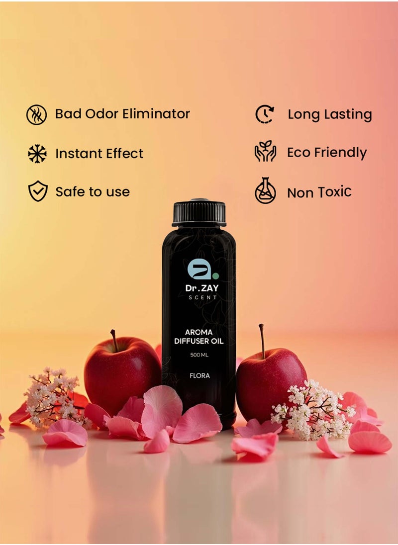 Dr Zay Scent Diffuser Aroma - FLORA (500ML) | Notes of Apple, Rose, White Musk | Perfect for Offices, Homes, Shops, Hotel Rooms | Made in the UK