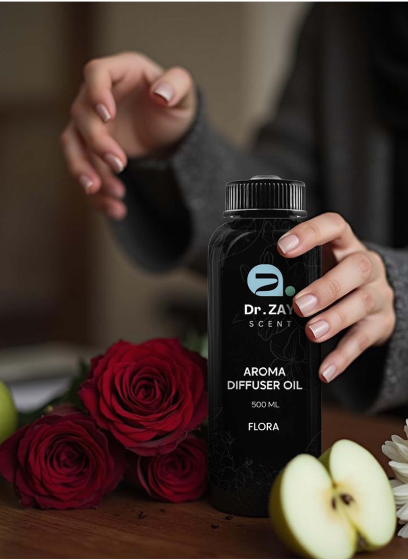 Dr Zay Scent Diffuser Aroma - FLORA (500ML) | Notes of Apple, Rose, White Musk | Perfect for Offices, Homes, Shops, Hotel Rooms | Made in the UK