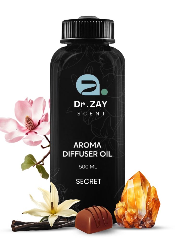 Dr Zay Scent Diffuser Aroma - SECRET (500ML) | Notes of Vanilla, Praline, Amber, Magnolia | Perfect for Home, Hotels, Offices & SPA | Made in the UK