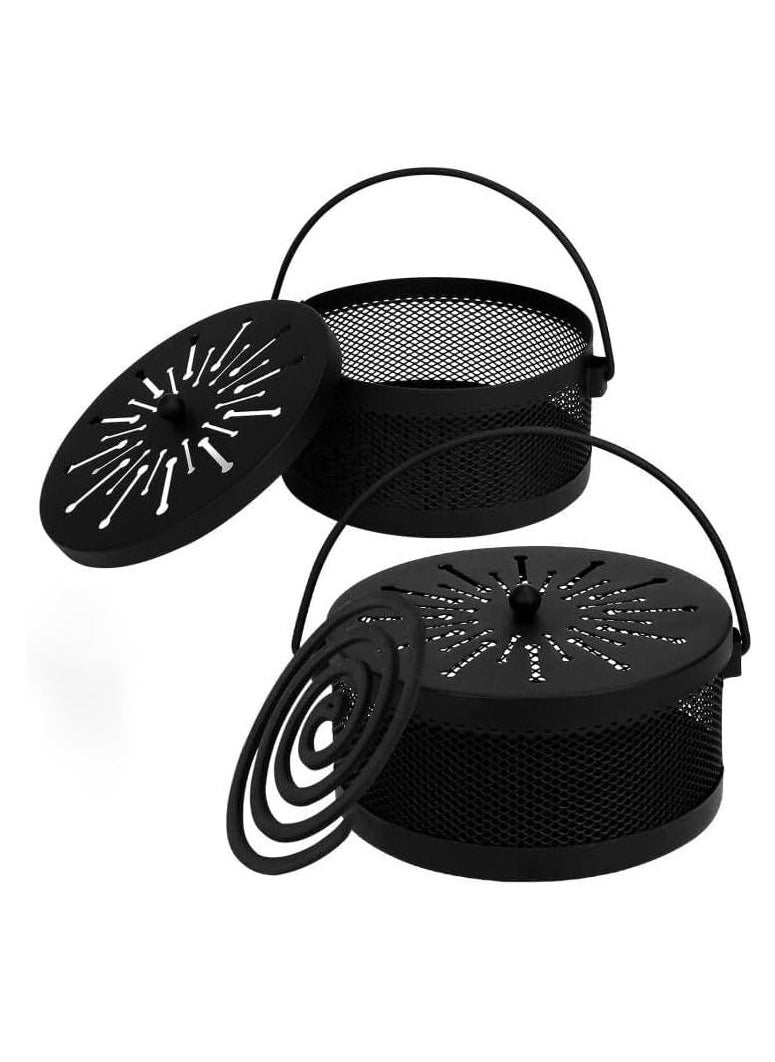 Mosquito Coil Holder with Lid - 2 Pack, Portable Metal Incense Burner with Handle, 6.1