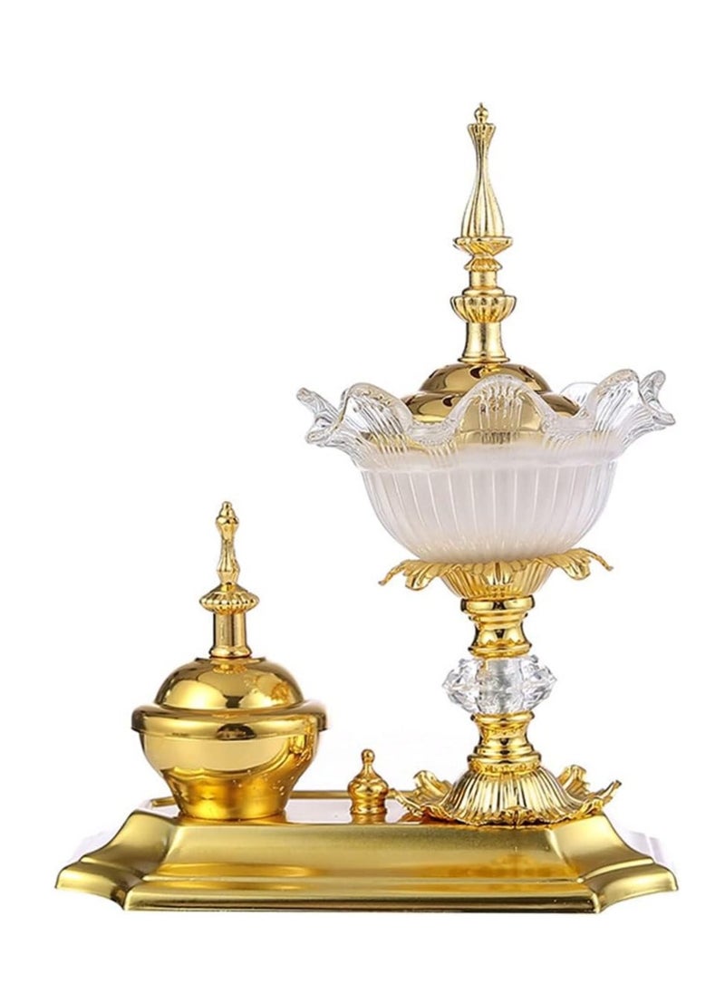 Bakhoor Charcoal Incense Burner Set In gold with tray, With Round Shape Mabkhara Suitable Study, Bedroom, Yoga Room, Office Holder Desktop Censer Decor
