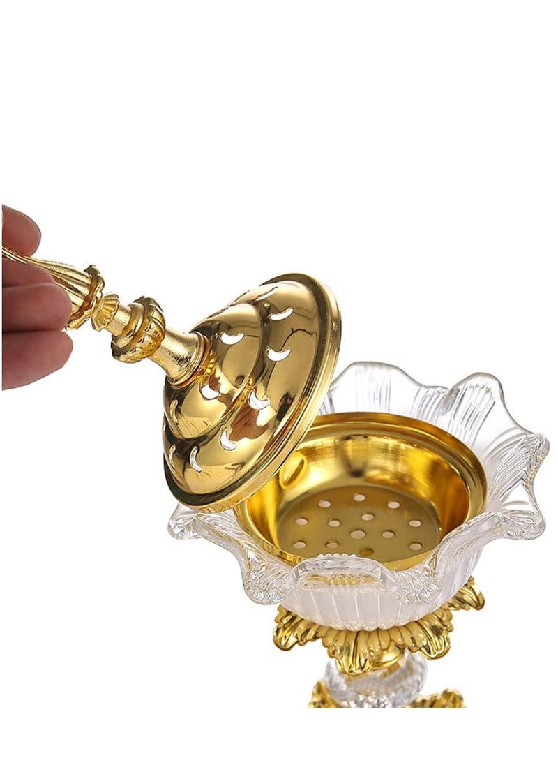 Bakhoor Charcoal Incense Burner Set In gold with tray, With Round Shape Mabkhara Suitable Study, Bedroom, Yoga Room, Office Holder Desktop Censer Decor