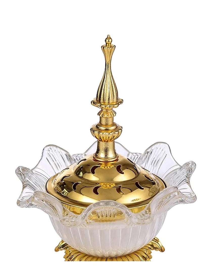 Bakhoor Charcoal Incense Burner Set In gold with tray, With Round Shape Mabkhara Suitable Study, Bedroom, Yoga Room, Office Holder Desktop Censer Decor
