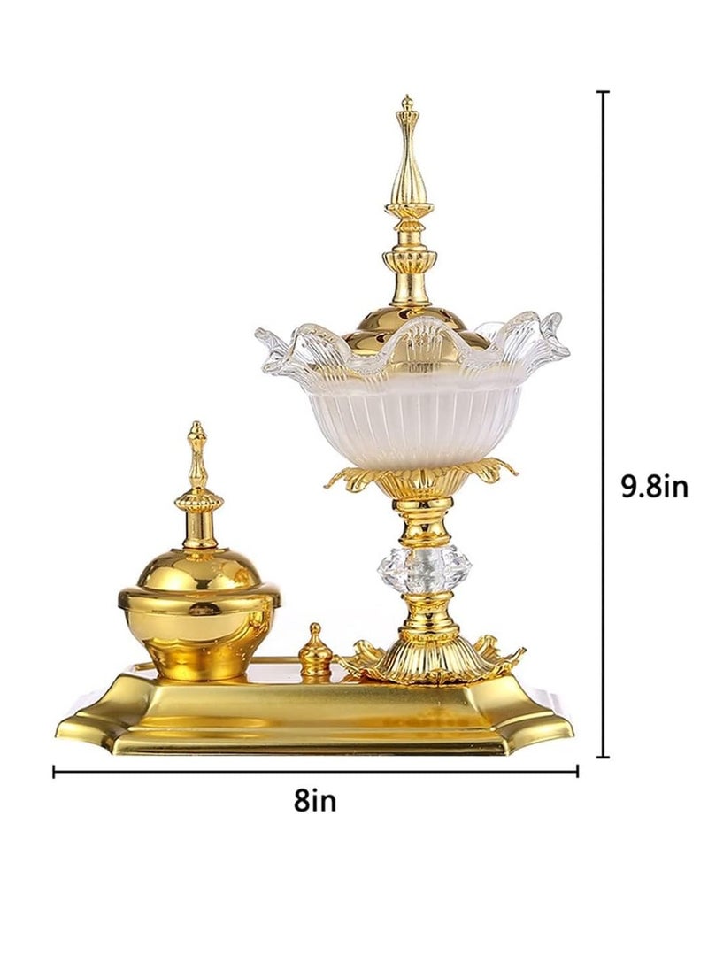 Bakhoor Charcoal Incense Burner Set In gold with tray, With Round Shape Mabkhara Suitable Study, Bedroom, Yoga Room, Office Holder Desktop Censer Decor